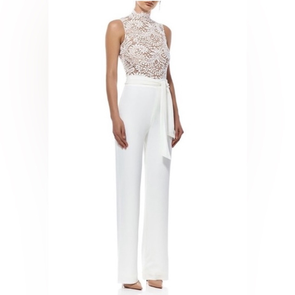 Misha Collection Ivory Lace Jumpsuit w/ Tie Waist – Size XS (US 2)